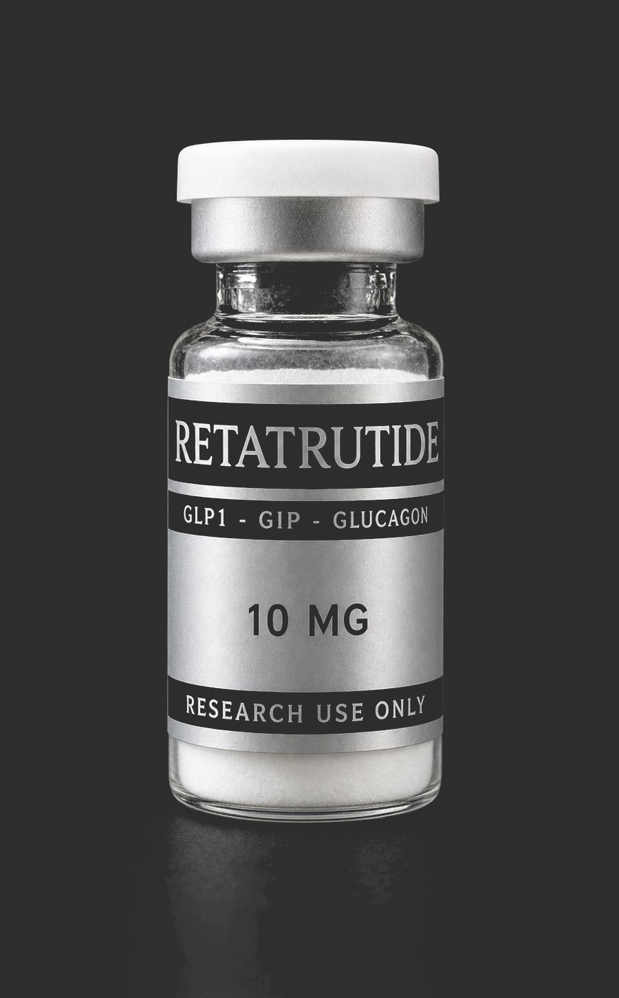 Retatrutide research vial, front view