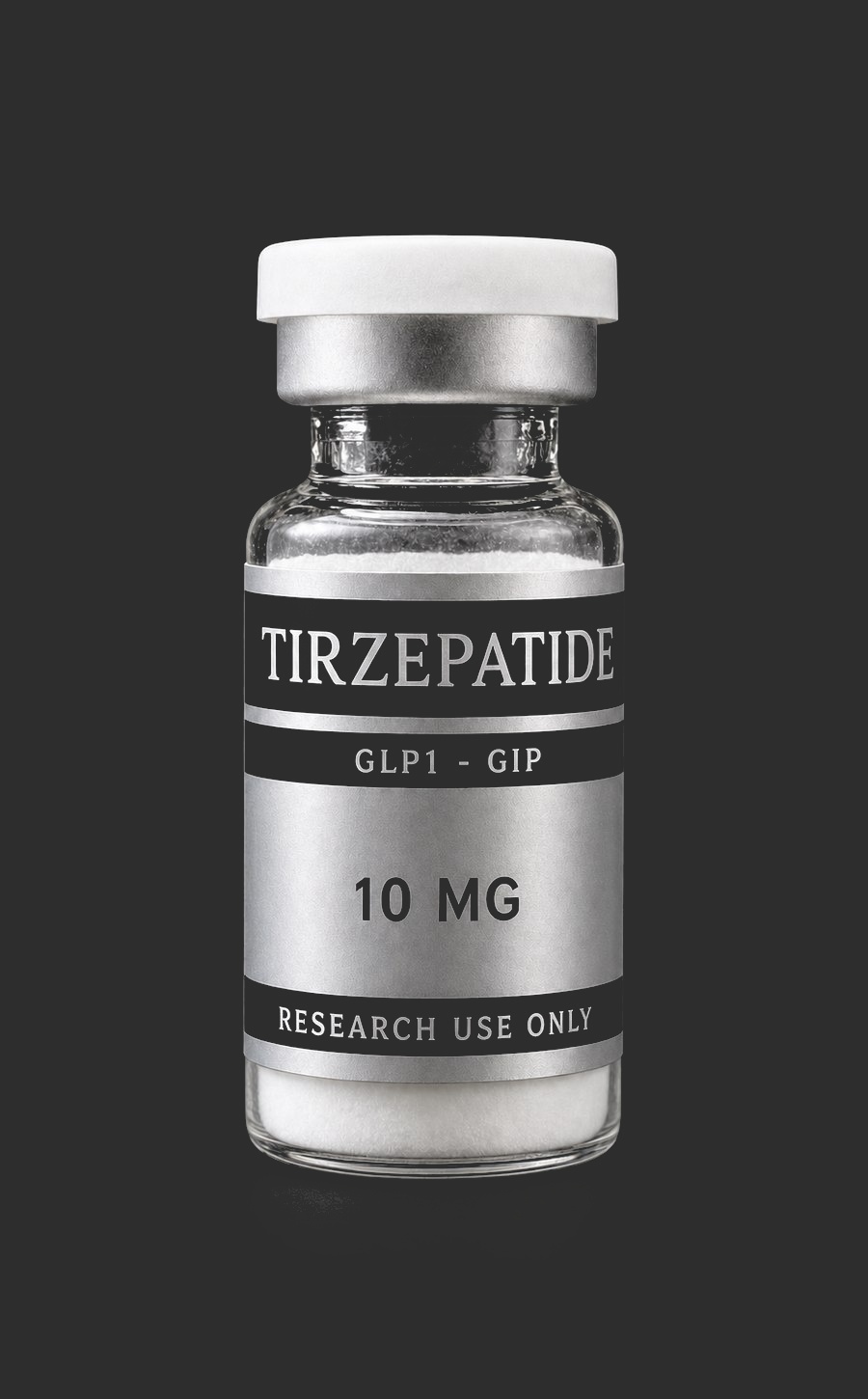 Tirzepatide research vial, front view